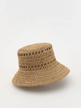 Reserved - Pleciony kapelusz bucket - kremowy