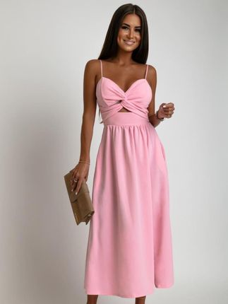 Letnia midi sukienka na ramiączkach różowa AZR010481