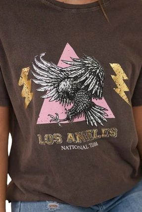 Bluzka bawełniana z nadrukiem Los Angeles brązowa