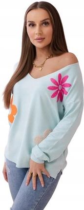 Bluzka sweterkowa z kwiatowym wzorem miętowa