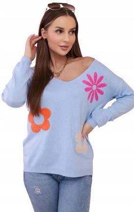 Bluzka sweterkowa z kwiatowym wzorem niebieska
