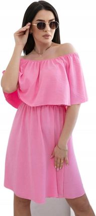 Sukienka hiszpanka taliowana jasno różowa