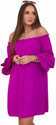 Sukienka hiszpanka z falbankami na rękawie ciemno fioletowa