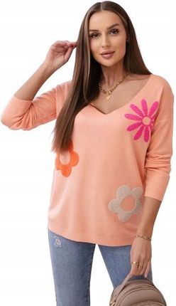 Bluzka sweterkowa z kwiatowym wzorem morelowa