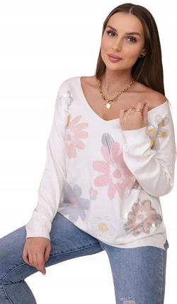 Bluzka sweterkowa w kolorowe kwiaty różowy+szary
