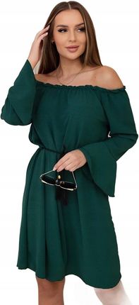 Sukienka wiązana w talii sznurkiem ciemno zielona