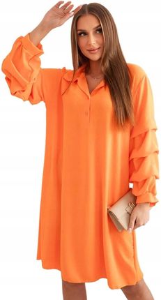 Sukienka oversize z ozdobnym rękawem pomarańczowa