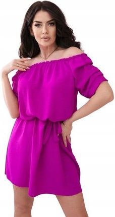 Sukienka hiszpanka wiązana w talii ciemno fioletowa