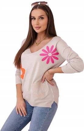 Bluzka sweterkowa z kwiatowym wzorem beżowa