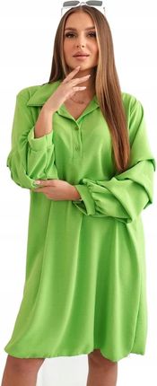 Sukienka oversize z ozdobnym rękawem jasno zielona