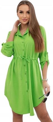 Sukienka z zapięciem na guziki i wiązaniem w talii jasno zielona