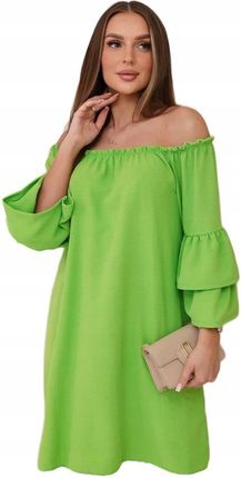 Sukienka hiszpanka z falbankami na rękawie jasno zielona
