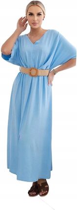 Sukienka z paskiem rozkloszowana niebieski