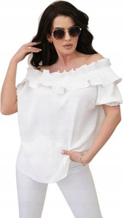 Bluzka hiszpanka z ozdobną falbanką biała