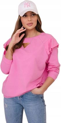 Bluzka bawełniana z falbankami na ramionach jasno różowa