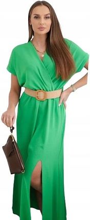 Sukienka długa z ozdobnym paskiem jasno zielona