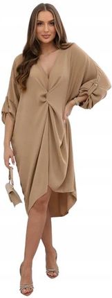 Sukienka oversize z dekoltem V camelowa