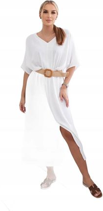 Sukienka z paskiem rozkloszowana biała