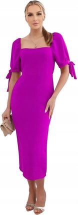 Sukienka marszczona z tyłu z wiązanym rękawem ciemny fioletowy