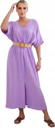Sukienka z paskiem rozkloszowana jasno fioletowa