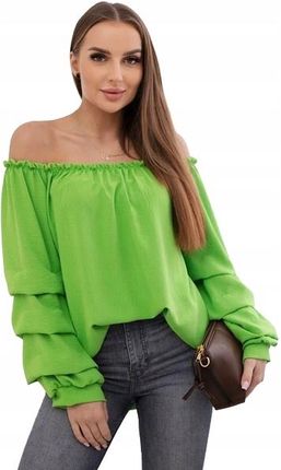 Bluzka hiszpanka z ozdobnym rękawem jasno zielona