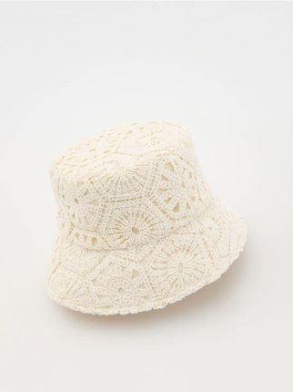 Reserved - Ażurowy kapelusz bucket - złamana biel