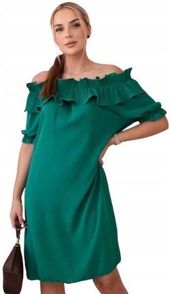 Sukienka hiszpanka z ozdobną falbanką zielona