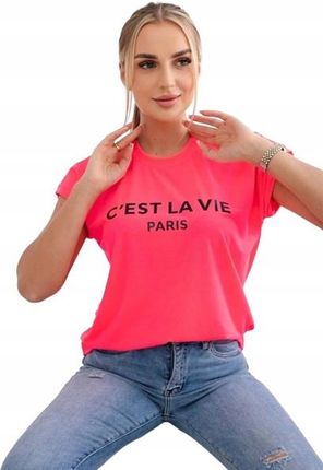 Bluzka bawełniana C'est La Vie Paris różowy neon