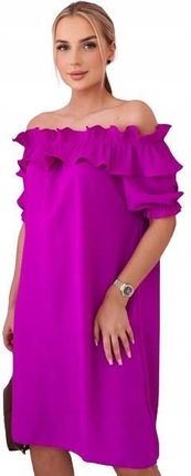 Sukienka hiszpanka z ozdobną falbanką ciemno fioletowa
