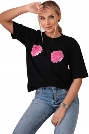 Bluzka bawełniana z nadrukiem kwiatów czarna