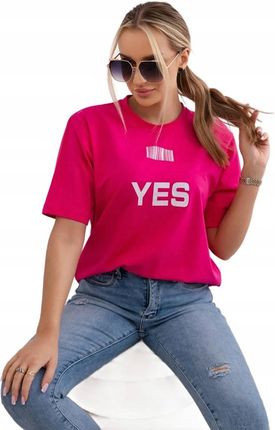 Bluzka bawełniana z nadrukiem Yes/No fuksja