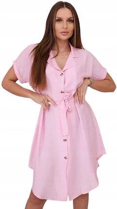 Sukienka wiskozowa z wiązaniem w talii jasno różowa