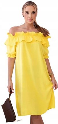 Sukienka hiszpanka z ozdobną falbanką żółta