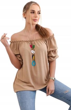 Bluzka hiszpanka z ozdobnym rękawem camelowa