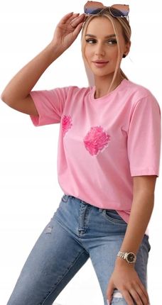 Bluzka bawełniana z nadrukiem kwiatów różowa