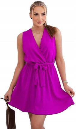 Sukienka rozkloszowana wiązana w talii ciemno fioletowa