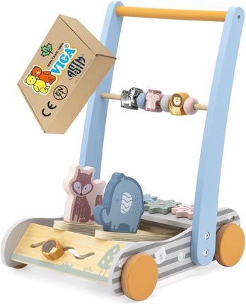 Viga Drewniany Chodzik Pchacz Wózek Dla Zabawek Zabawki Rozwojowe Montessori 18M+