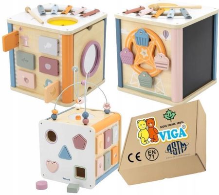Viga Sensorycznka Kostka Edukacyjna 8W1 Bryła Zabawka Montessori Dla Niemowląt 18M+
