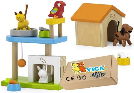 Viga Drewniane Zwierzątka Klocki Figurki Pies Kot Królik 3+ Zabawki Sensoryczne Montessori