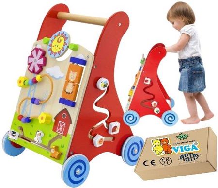 Viga Toys Chodzik Edukacyjny Drewniany Wysoka Jakość Pchacz Nauka Chodzenia 18M+ Zabawka Montessori