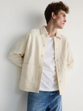 Reserved - Żakardowa kurtka koszulowa - złamana biel