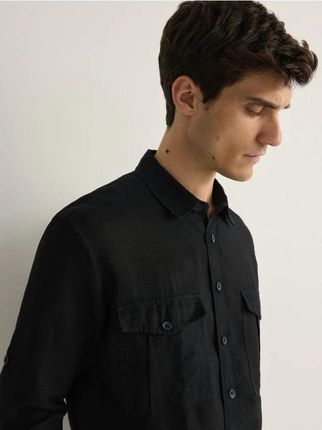 Reserved - Lniana koszula comfort fit - czarny