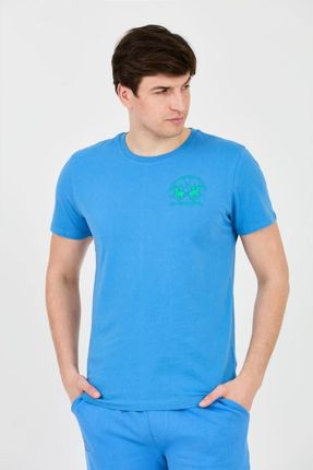 LA MARTINA Błękitny t-shirt z dużym logo