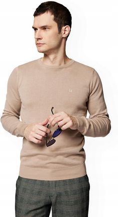 Sweter Męski Beżowy Bawełniany O-neck Tony Lancerto XL
