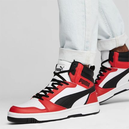 Sneakersy męskie Puma Rebound v6 z miękką wkładką SoftFoam+ wysokie za kostkę biało-czarno-czerwone (392326-04)