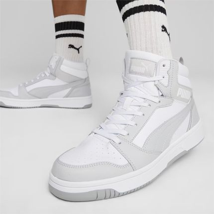 Sneakersy męskie Puma REBOUND V6 sportowe za kostkę miękkie ekoskóra biało-szare (392326-05)