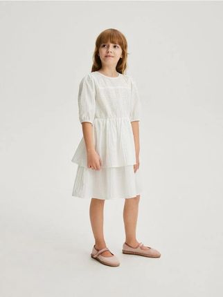 Reserved - Bawełniana sukienka z falbanami - złamana biel
