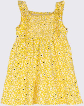 Sukienka dzianinowa żółta z motywem kwiatowym