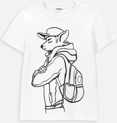 T-shirt z krótkim rękawem biały bawełniany z wilkołakiem