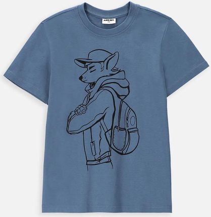 T-shirt z krótkim rękawem niebieski bawełniany z wilkołakiem